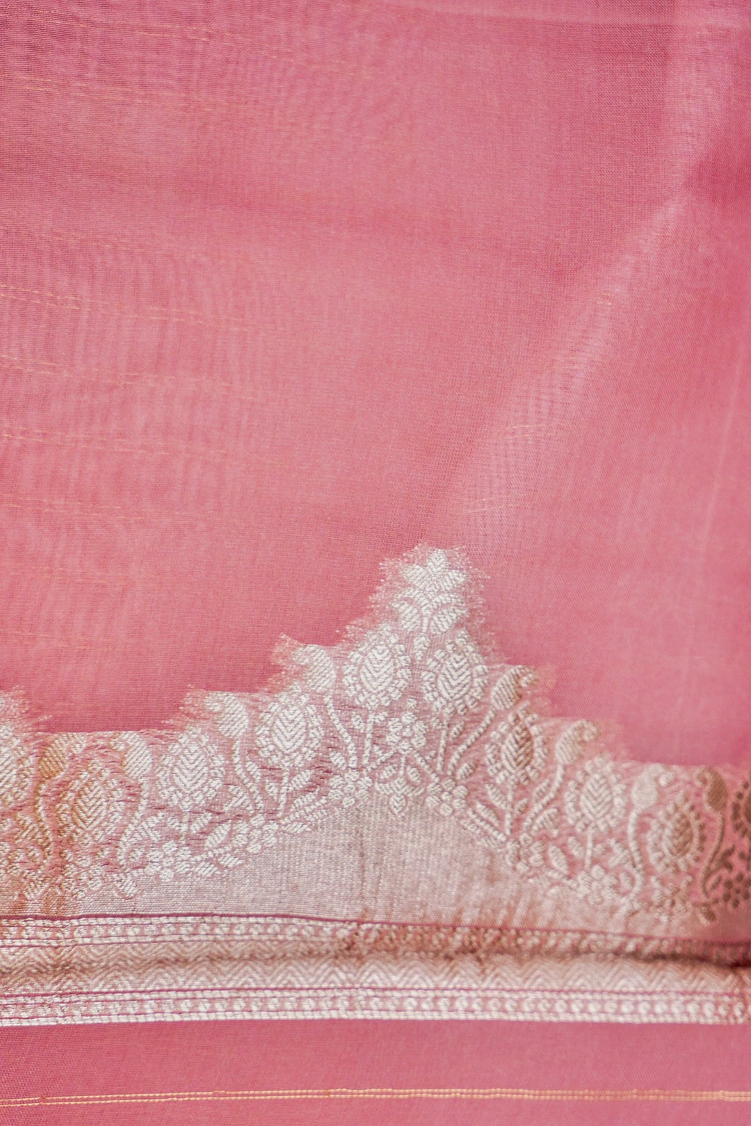 Charming Pink Banarasi Kora Silk Saree Handwoven Bootidar Design with Leheriya Border