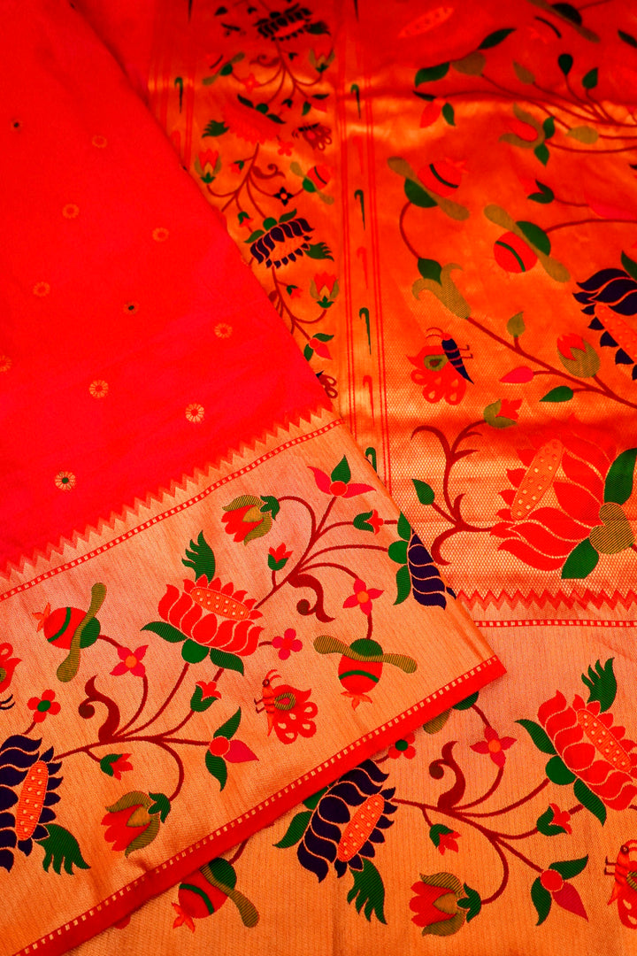 Bridal Reddish Pink Katan Silk with Paithani Pattern Saree