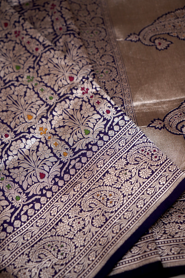 Royal Handwoven Purple Banarasi Pure Katan Silk Meenakari Saree