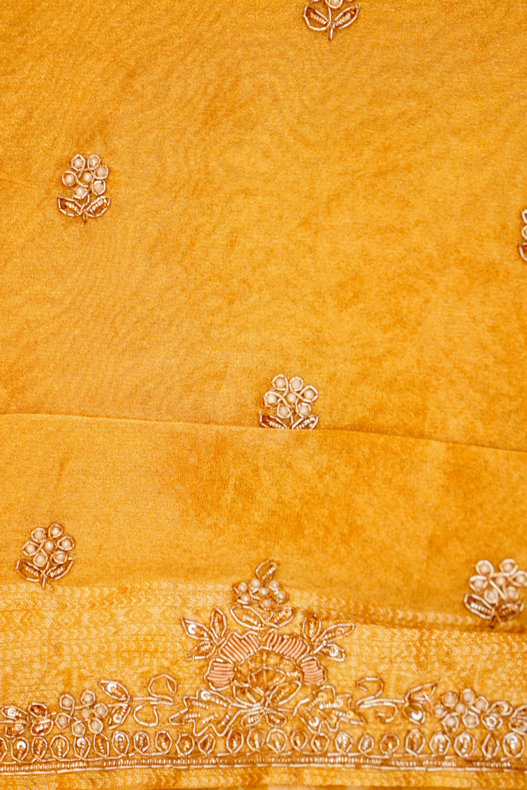 Golden Pure Tissue Saree with Meenakari Zardozi Embroidery