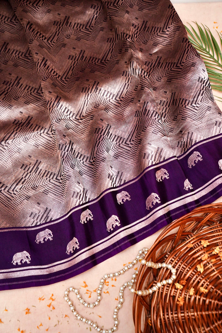 Banarasi Chevron Weave Purple Pure Organza Elephant Motif Saree