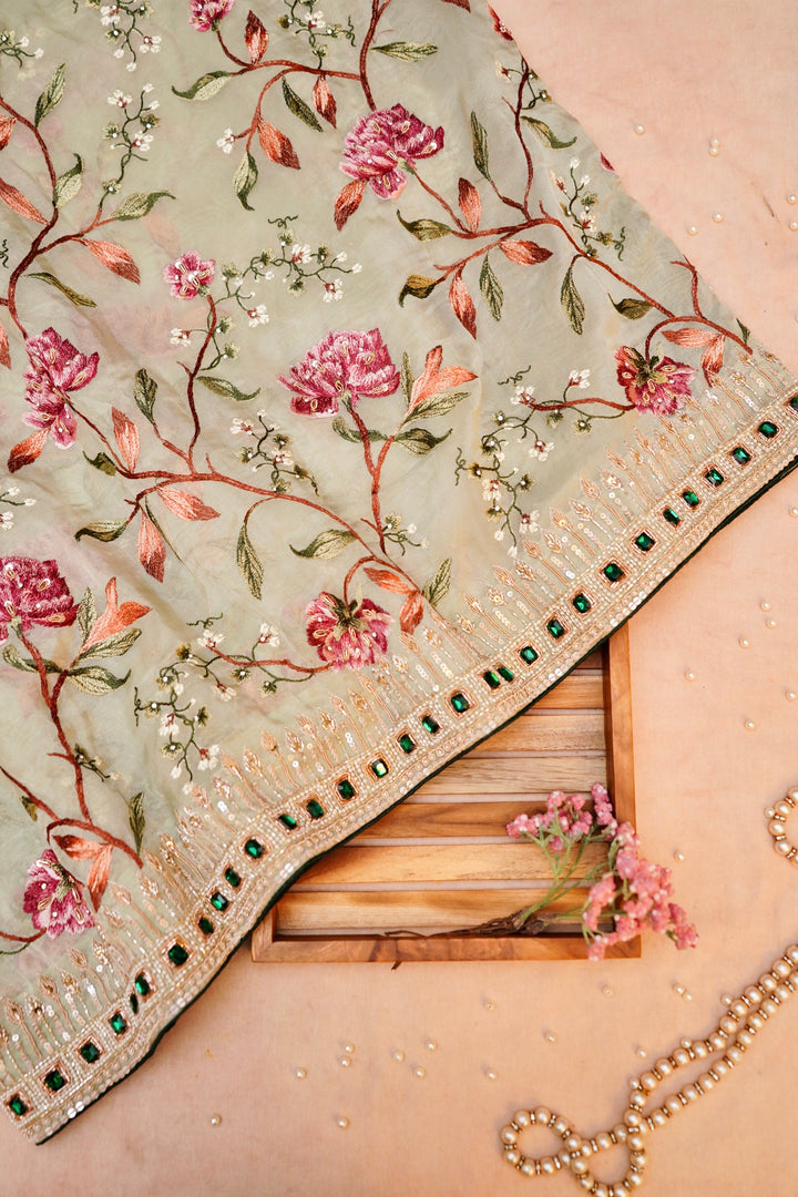 Pure Tissue Silk Saree with Hand Embroidery and Kundan Work