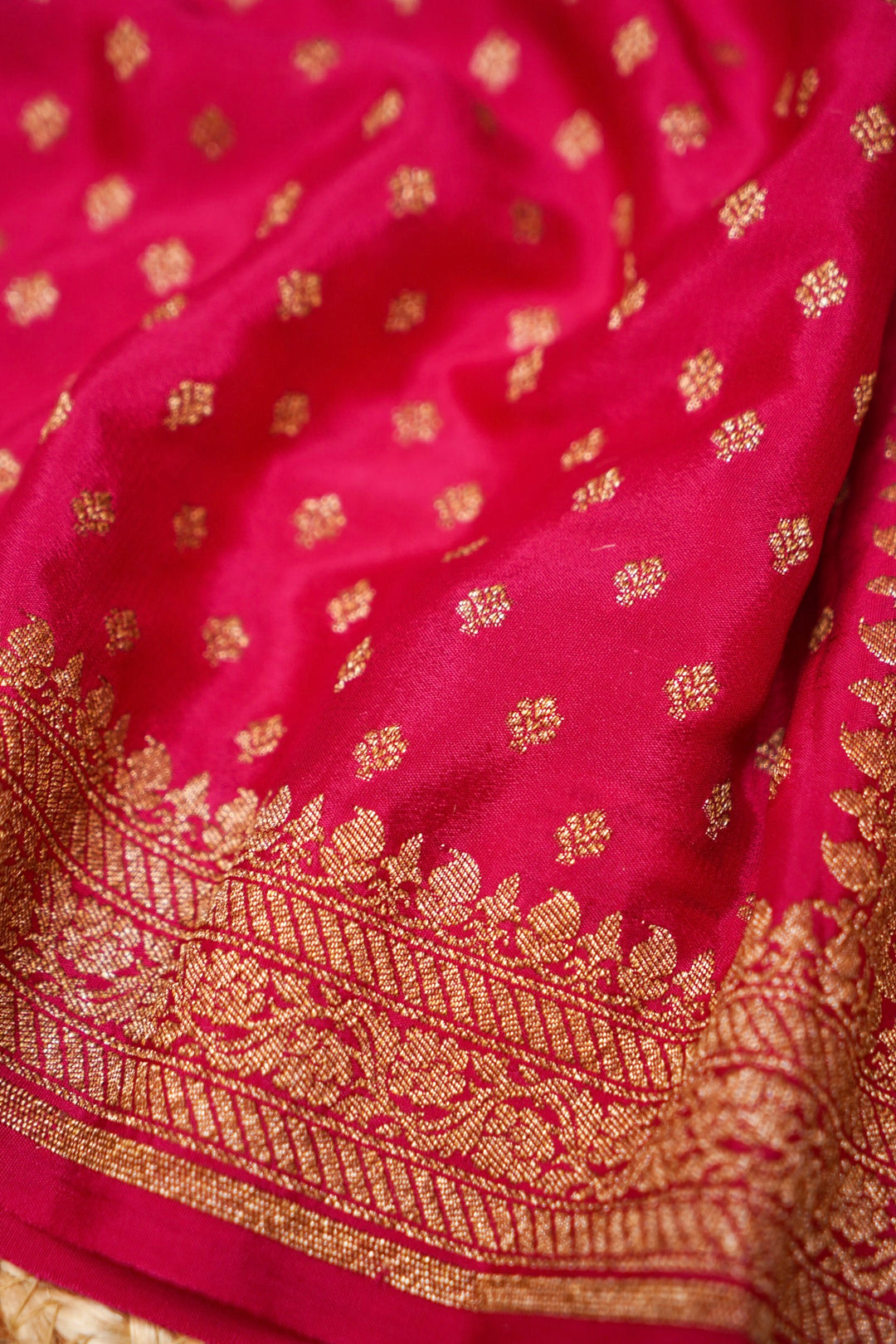 Vibrant Magenta Pink Handloom Pure Khaddi Crepe Silk Saree