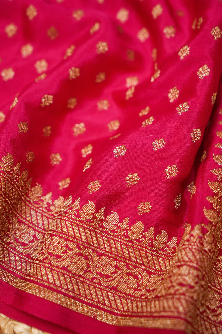 Vibrant Magenta Pink Handloom Pure Khaddi Crepe Silk Saree