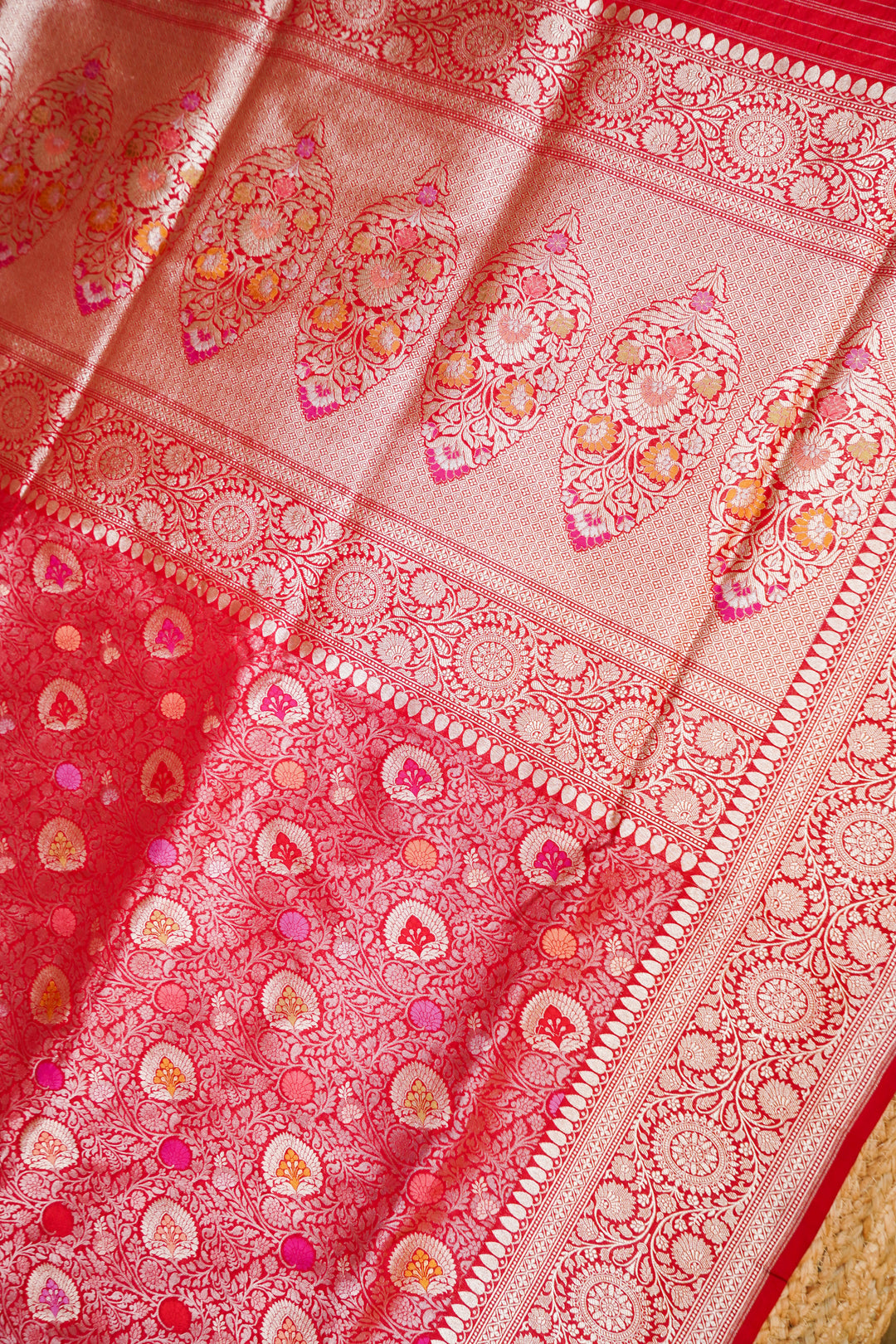 Red Bridal Handwoven Banarasi Pure Katan Silk Brocade Meenakari Jaal Saree