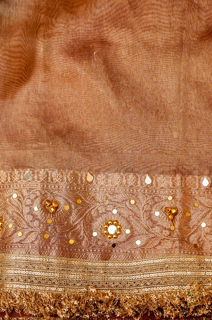 Copper Gold Viral Ghungru Saree with Mirror Work View 7