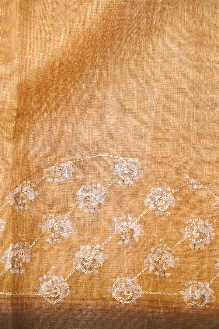 Beige Chanderi Tissue Saree with Aari Taari Embroidery Work