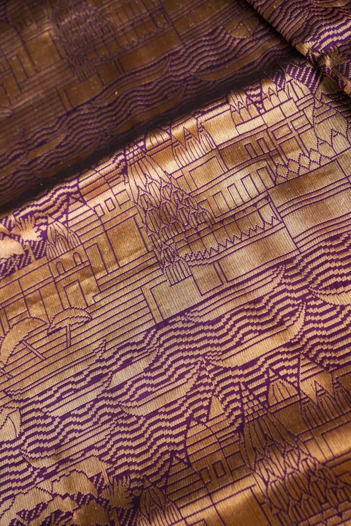 Pure Banarasi Katan Silk Handloom Kadiyal Saree with Paithani Border