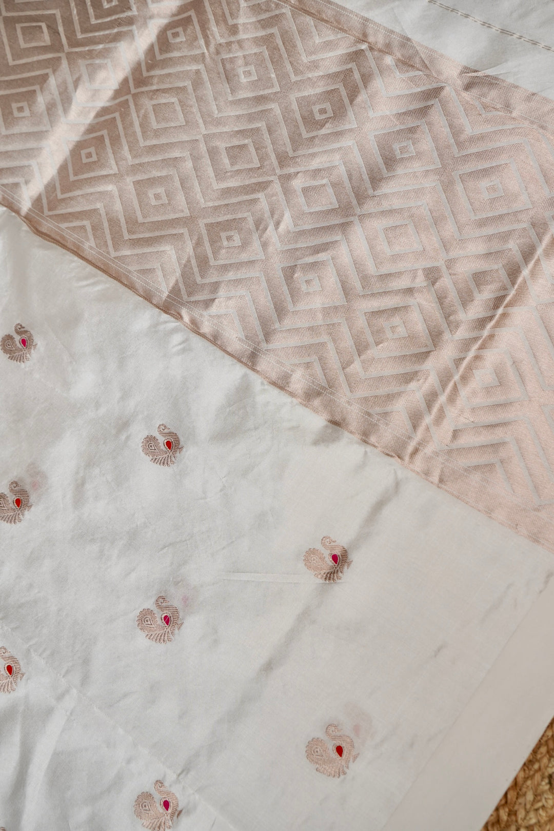 Handwoven Banarasi Pure Puna Silk Saree with Zari Woven Meenakari Peacock Motifs