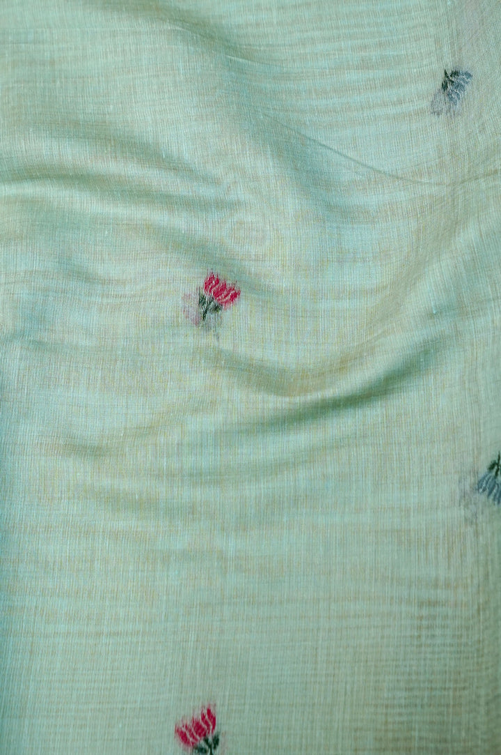 Sky Blue Handwoven Cotton Unstitched Suit Set with Floral Woven Dupatta