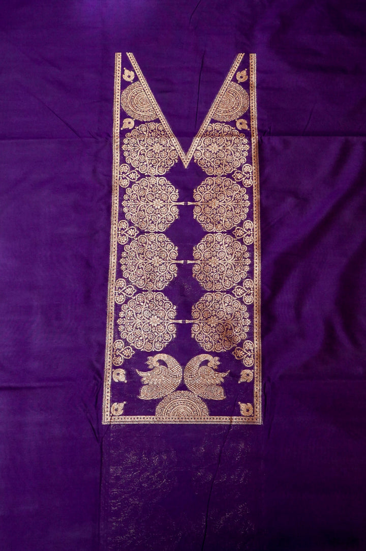 Dark Purple Unstitched Suit with Traditional Zari Weave Design View 2
