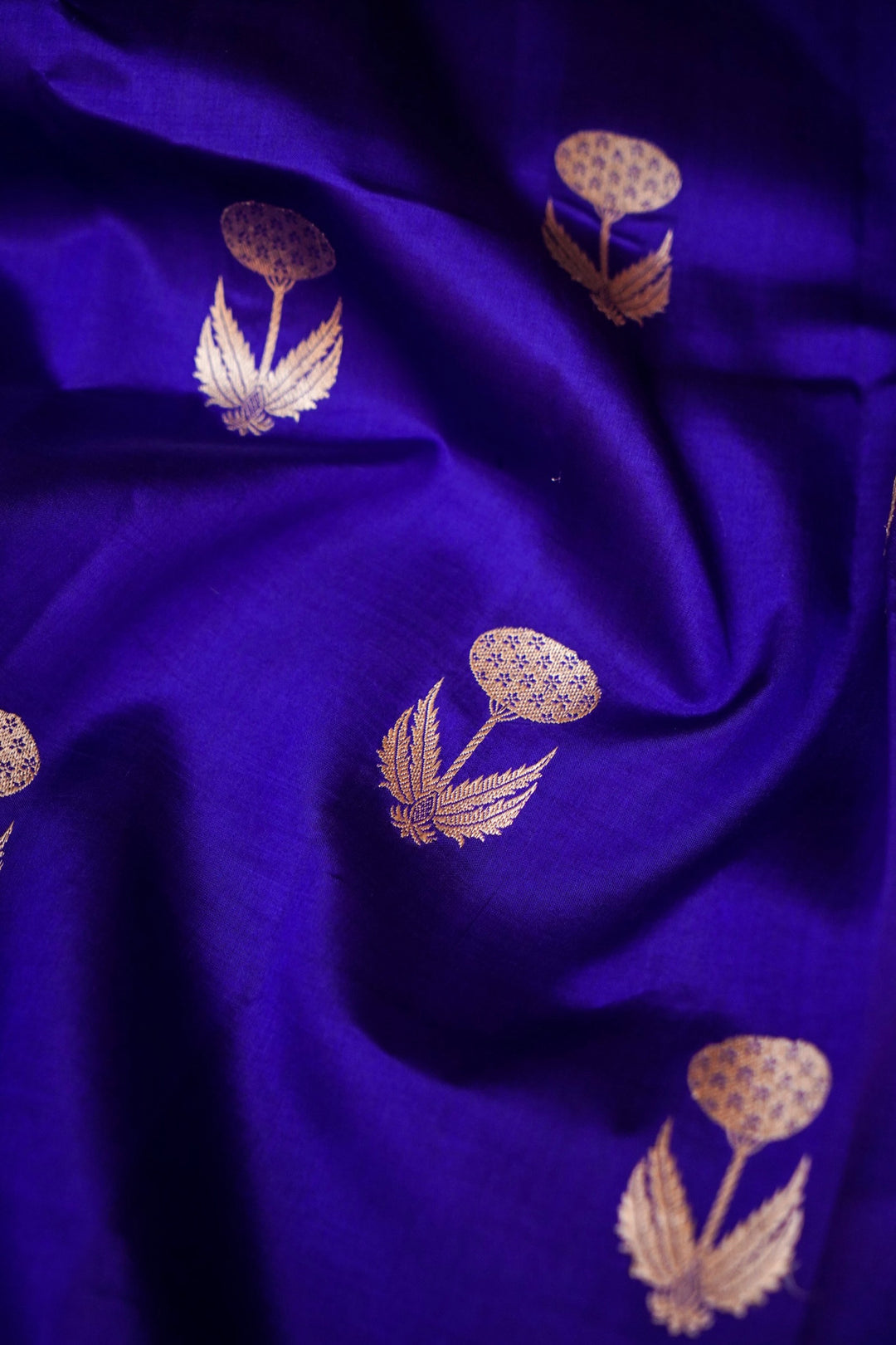 Indigo Blue Pure Katan Silk Handloom Saree with Zari Woven Boota