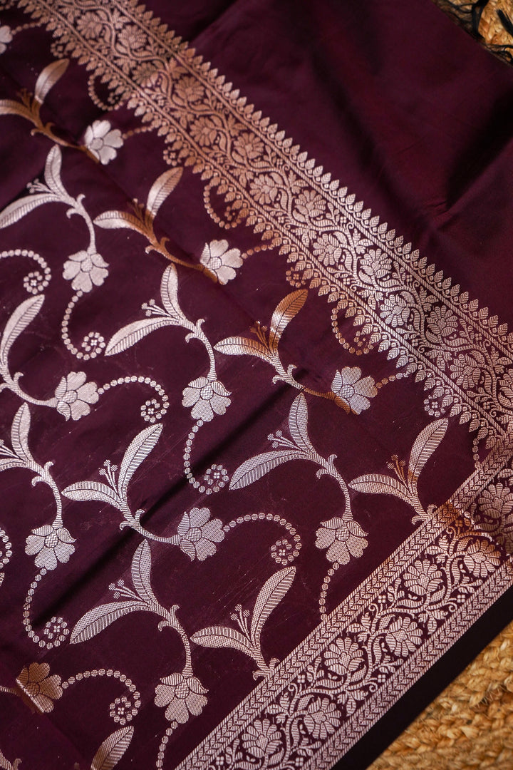 Dark Plum Banarasi Ghat Design Modal Silk Unstitched Suit Set View 4