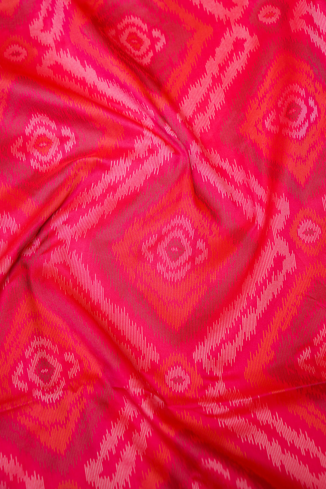 Pink Soft Silk Ikat Inspired Bridal Saree with Golden Zari Heavy Border & Pallu