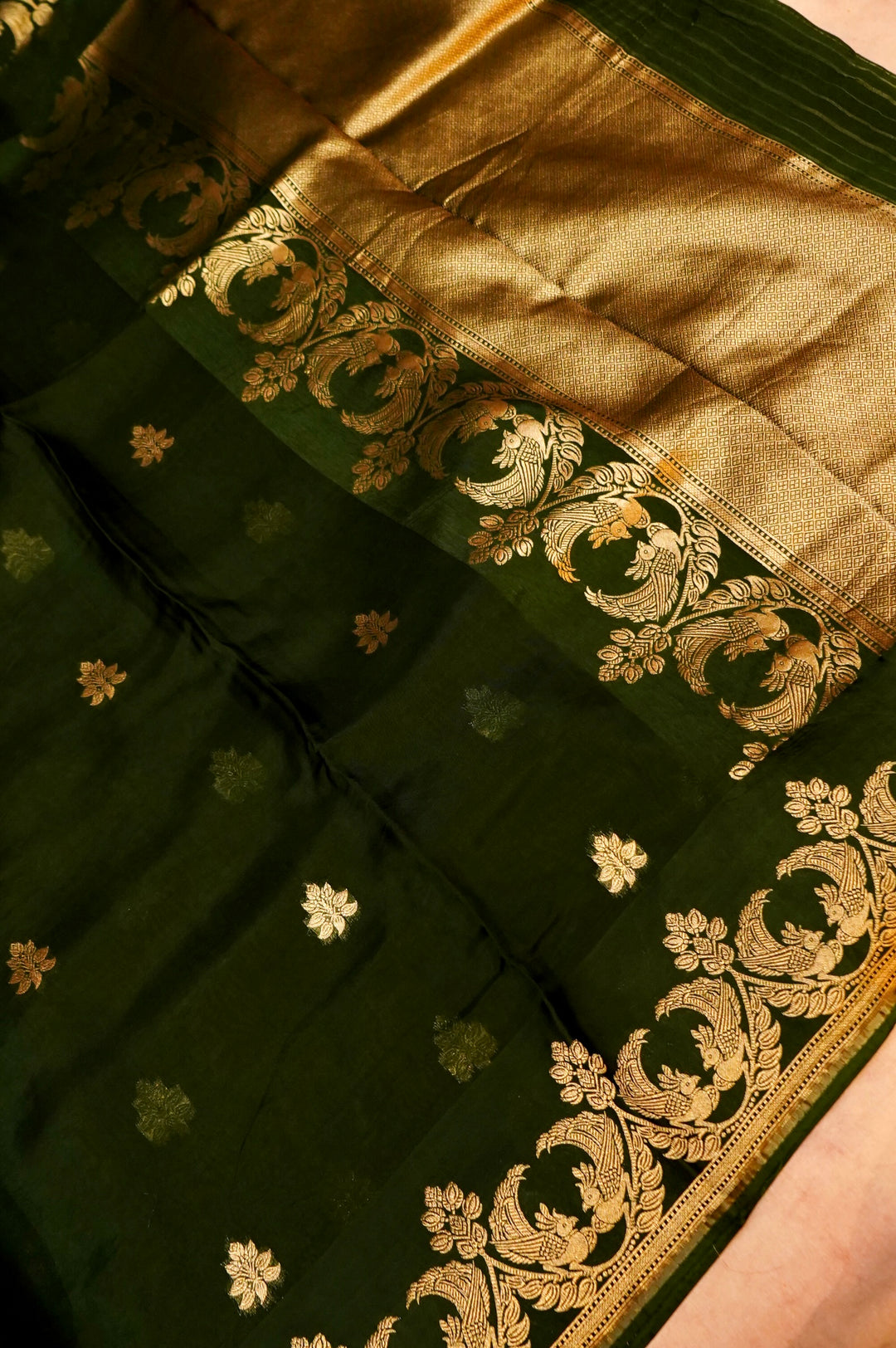 Dark Green Organza Saree with Luxurious Satin Silk Border