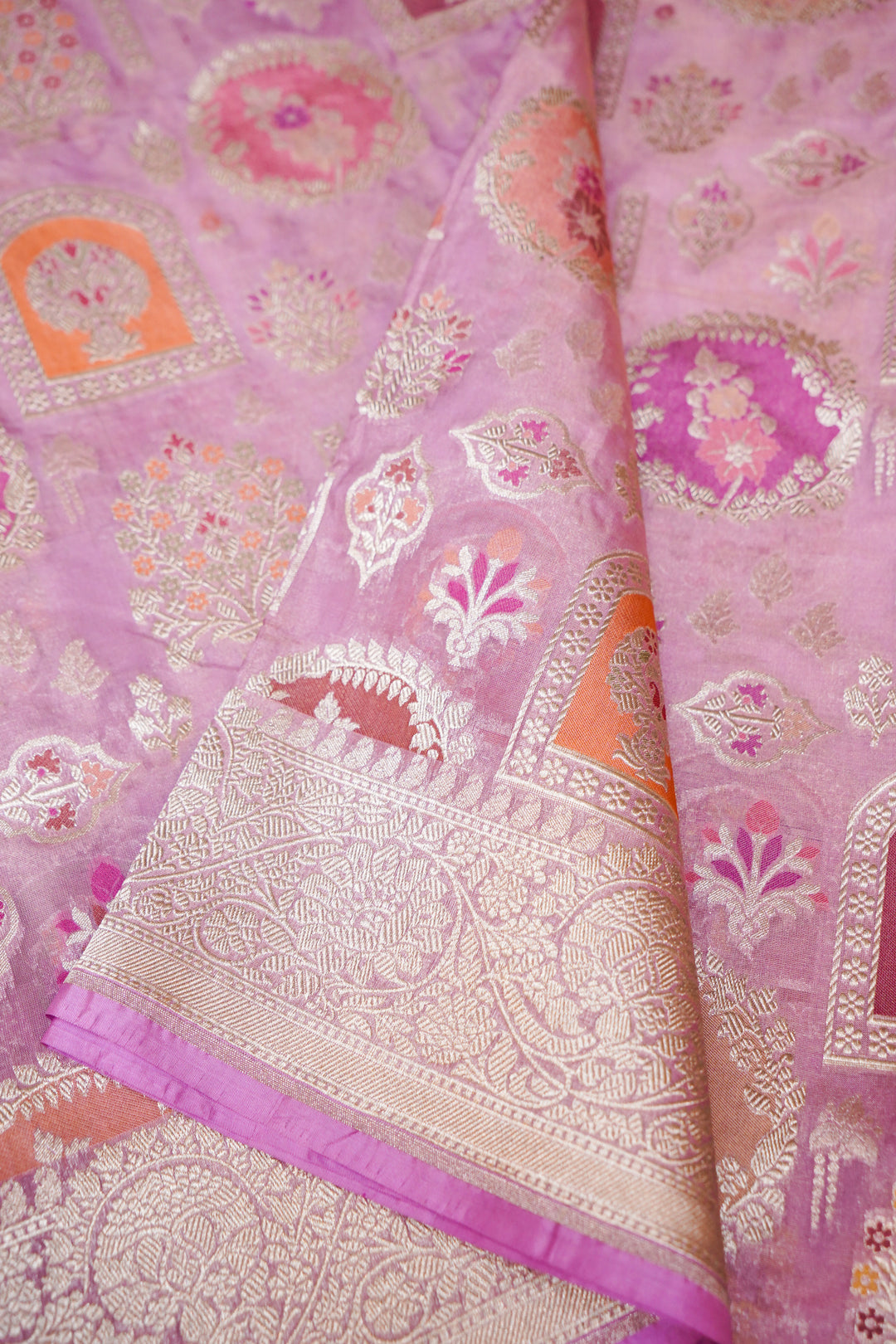 Handwoven Lavender Pure Tissue Katan Silk Meenakari Jaal Saree