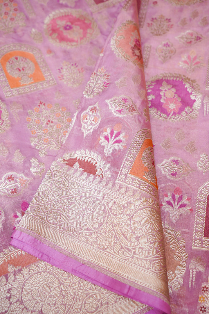 Handwoven Lavender Pure Tissue Katan Silk Meenakari Jaal Saree