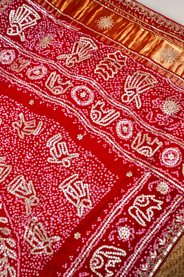 Bandhej Gulnaar Bridal Pure Gajji Silk Dupatta with Gota Patti View 3