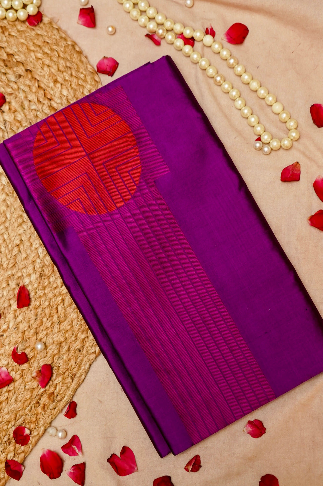 Elegant Purple Katan Silk Cord Set with Intricate Thread Woven Neck Design View 1