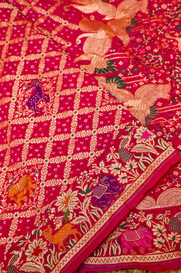 Bandhej Meenakari Bridal Grace Handwoven Pure Khaddi Georgette Saree View 3
