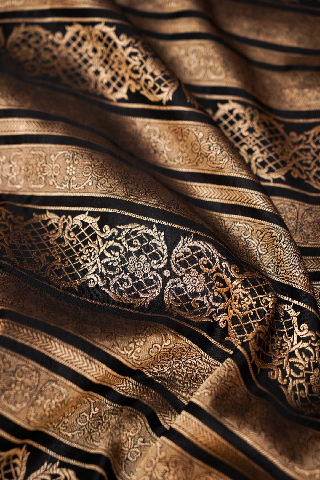 Handwoven Black Banarasi Pure Katan Silk Contemporary Saree with Zari Stripe Design