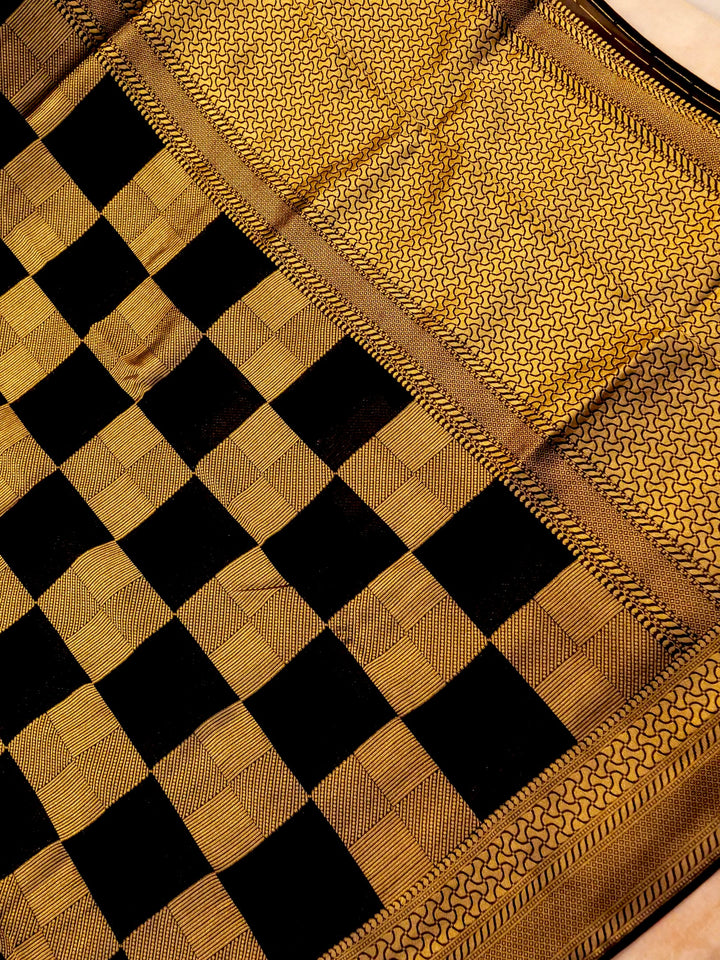 Luxury Navy Blue Banarasi Khaddi Georgette Saree with Exquisite Zari Weave Checks
