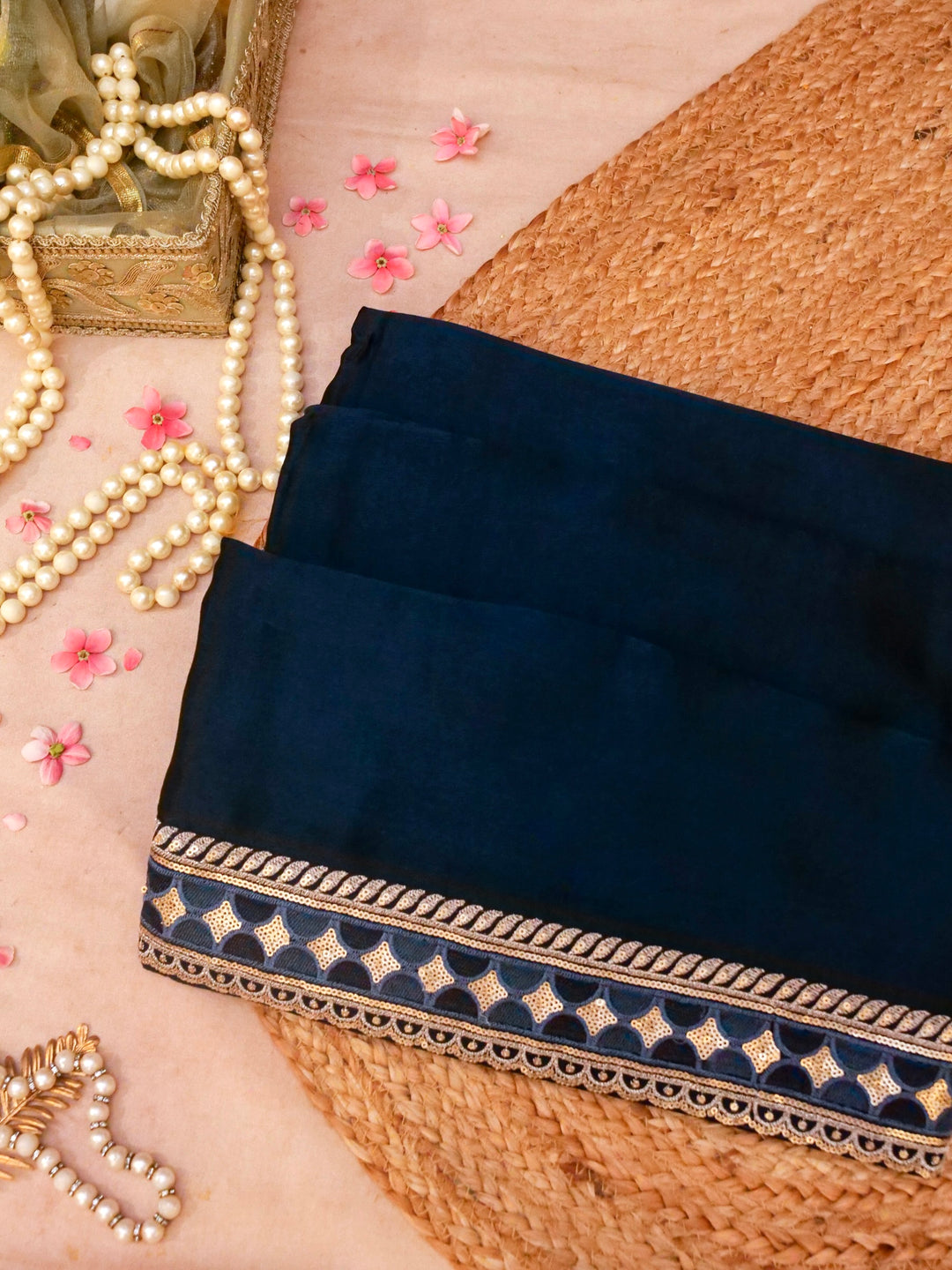 Teal Blue Sabyasachi Inspired Textured Pure Crepe Saree with Designer Border Heavy Embroidered Silk Blouse View 6