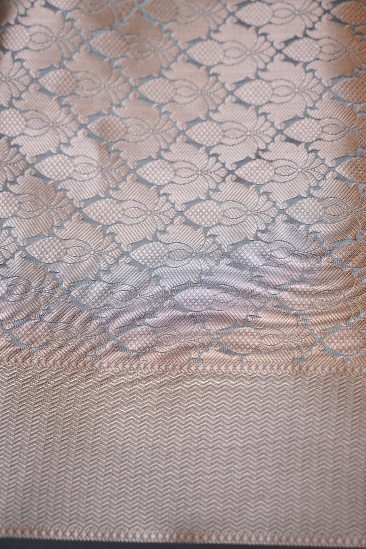 Silver Mist Grey Banarasi Modal Silk Ghat Design Saree View 6