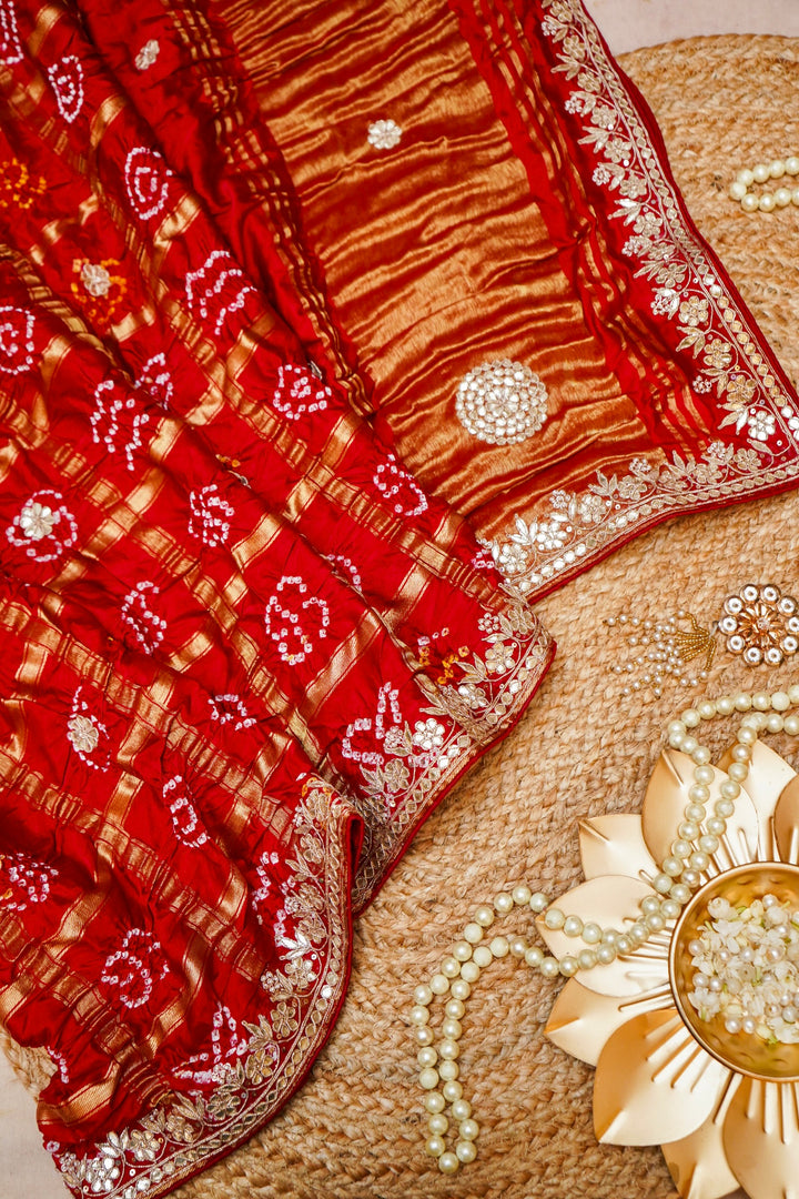 Laal Shringar Chunari Pure Modal Gajji Dupatta with Gota Hand Embroidery View 1