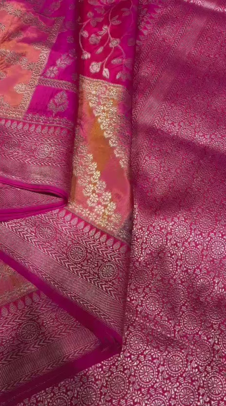 Handwoven Banarasi Pure Katan Silk Rangkat Saree – Nita Ambani Inspired Zari Weave