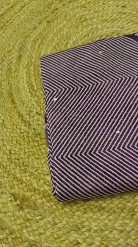 Purple Crepe Silk Saree with Geometric Design &amp; Mirror Work