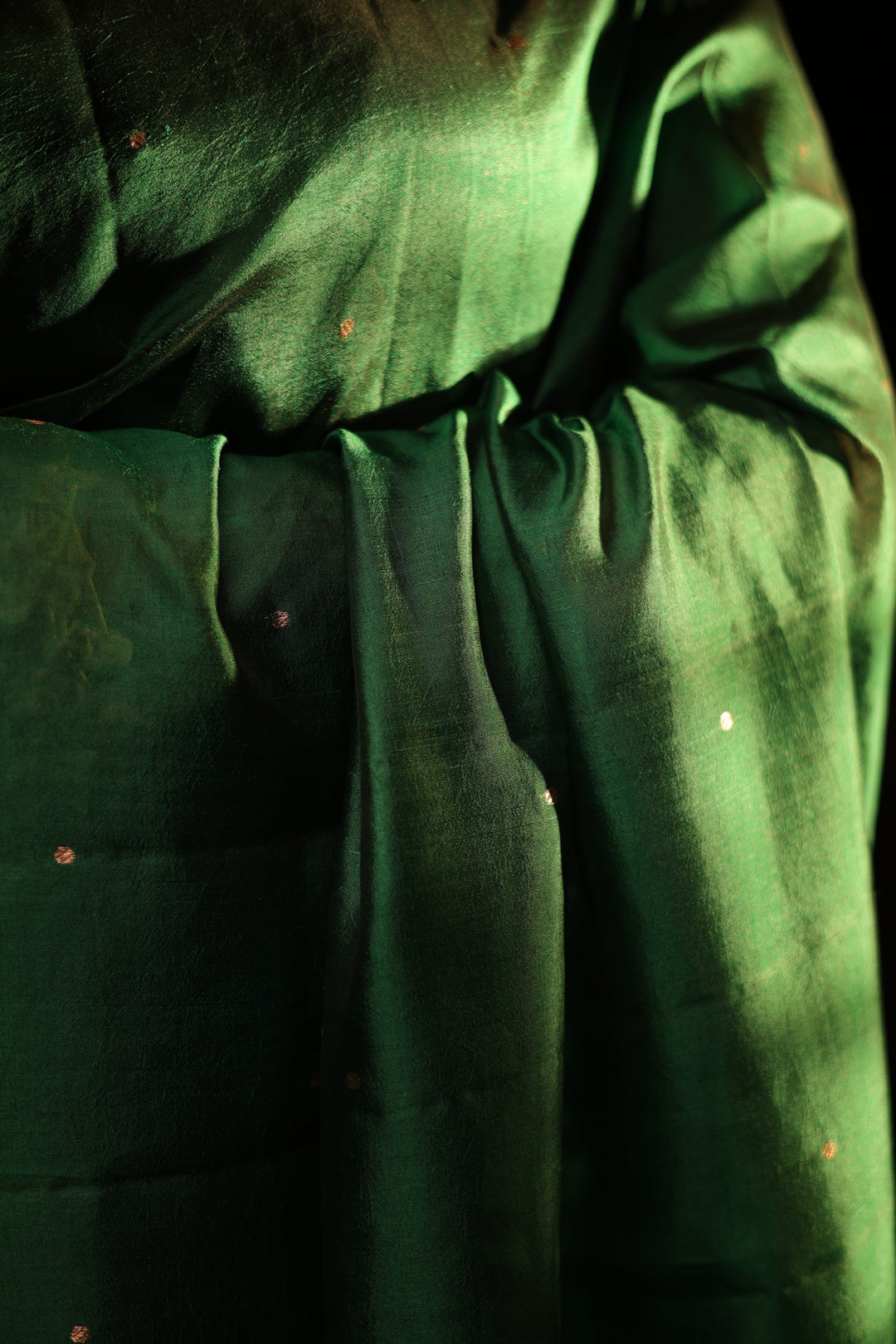Pure Katan Silk Green Saree with Peacock Motif Pallu