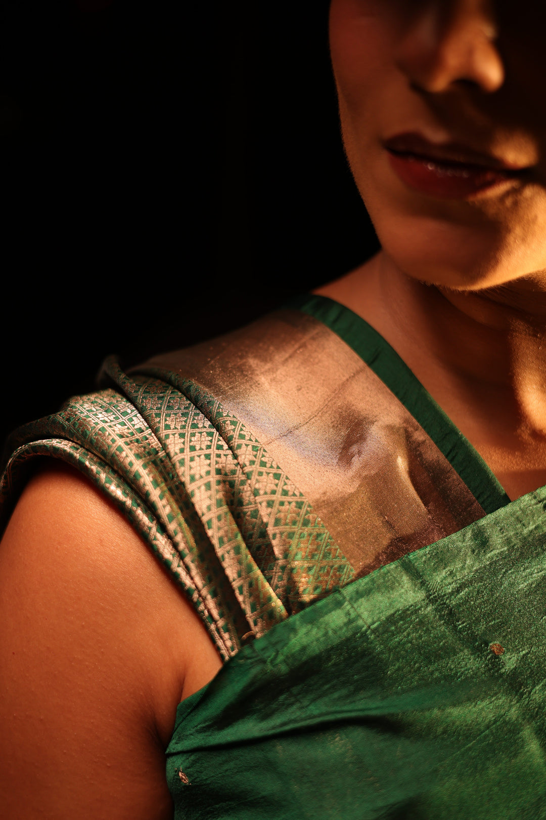 Pure Katan Silk Green Saree with Peacock Motif Pallu