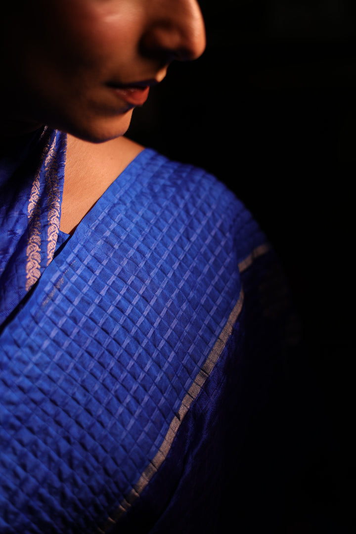 Royal Blue Crush Pure Katan Silk Banarasi Butidar Saree