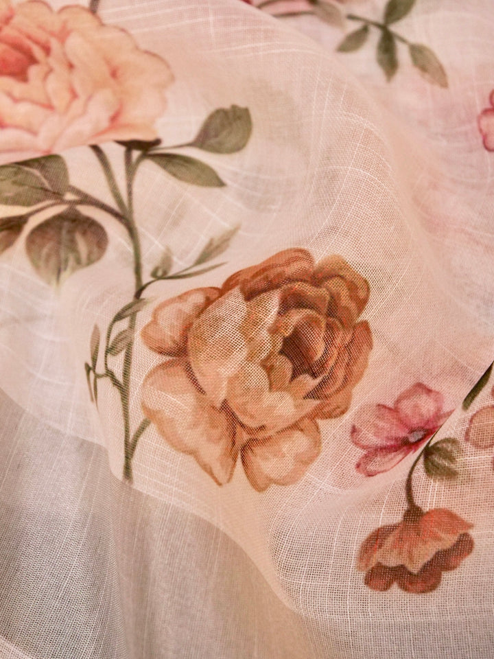 Soft White Floral Printed Cotton Kota Saree