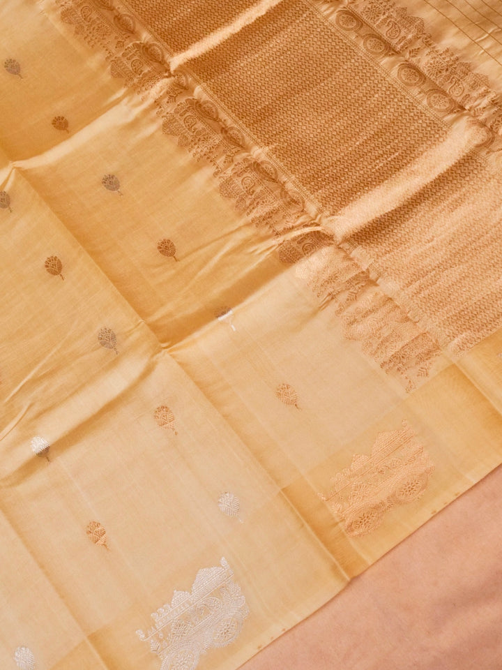 Cream White Pure Silk Saree with Kadwa Soonaroopa Satin Border