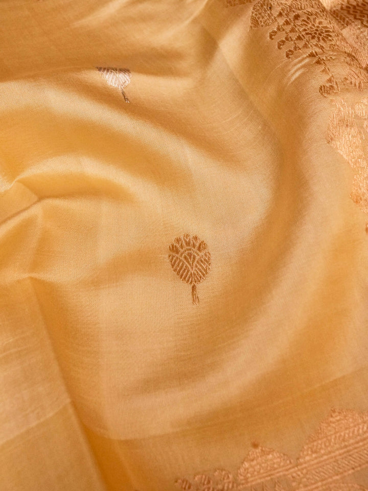 Cream White Pure Silk Saree with Kadwa Soonaroopa Satin Border