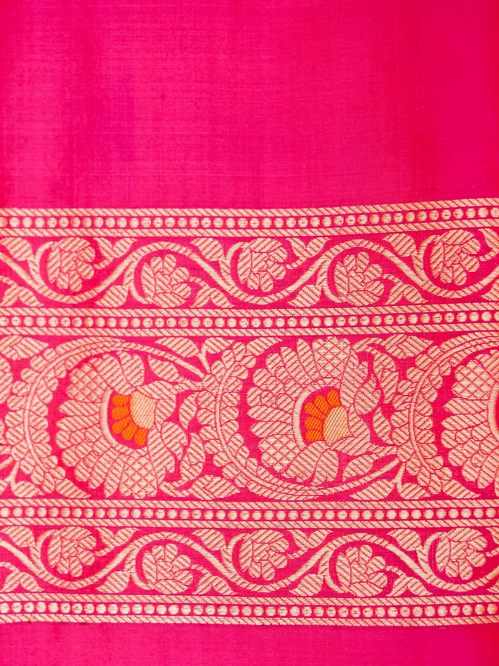 Pure Handloom Banarasi Hot Pink Meenakari Floral Jaal Katan Silk Saree