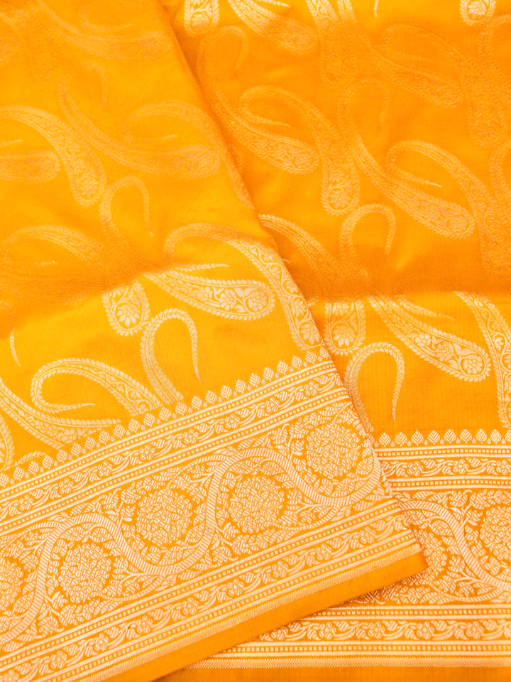 Pure Handloom Banarasi Saga Green Paisley Katan Silk Saree