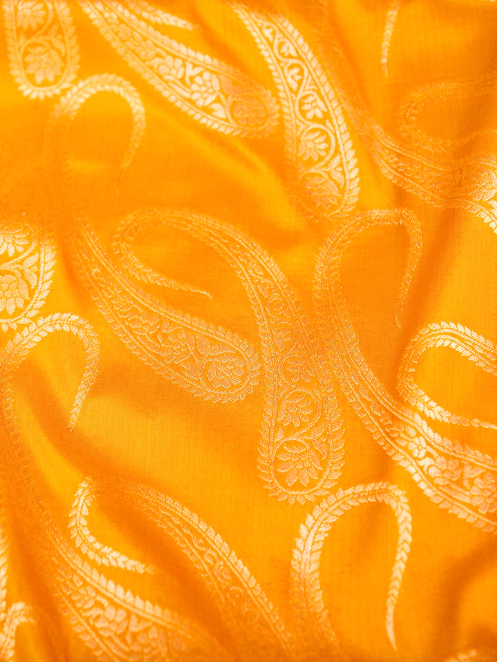 Pure Handloom Banarasi Saga Green Paisley Katan Silk Saree
