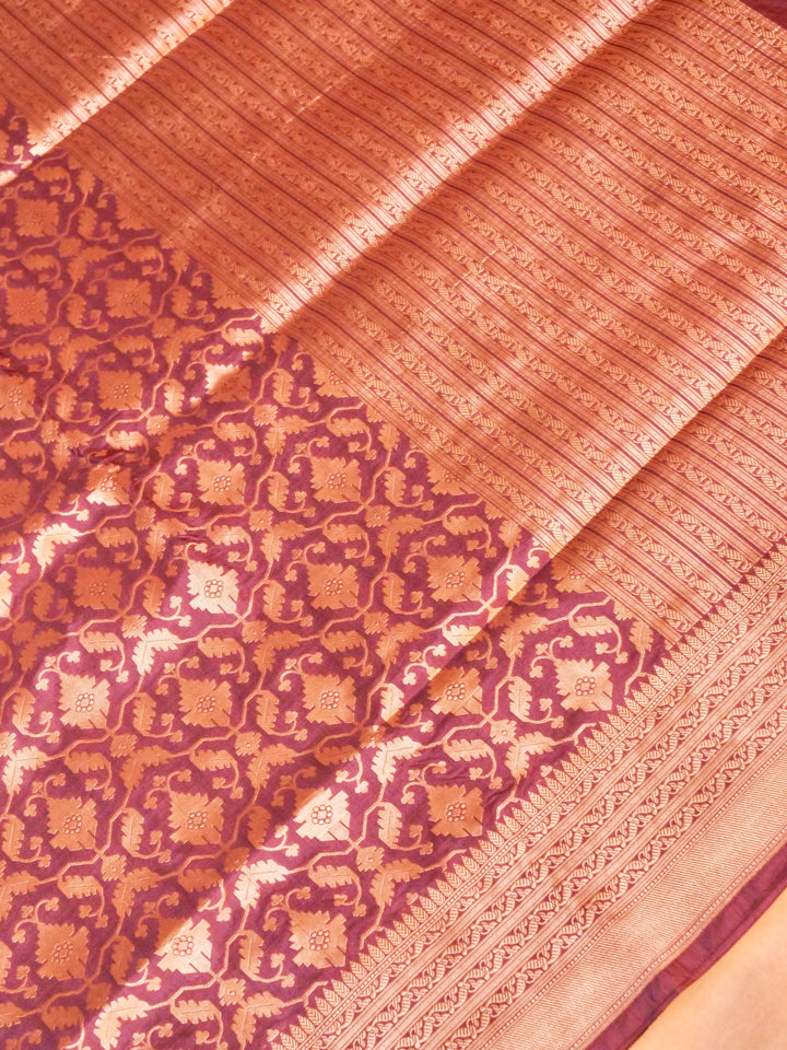Pure Handloom Banarasi Mauve Jaal Katan Silk Saree