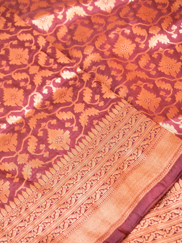 Pure Handloom Banarasi Mauve Jaal Katan Silk Saree