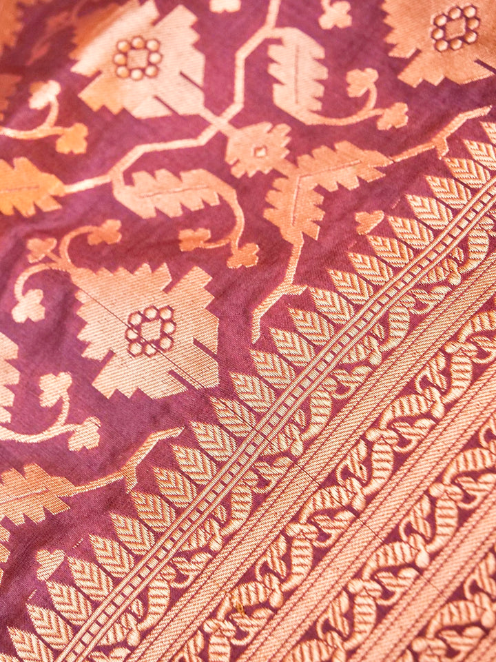 Pure Handloom Banarasi Mauve Jaal Katan Silk Saree