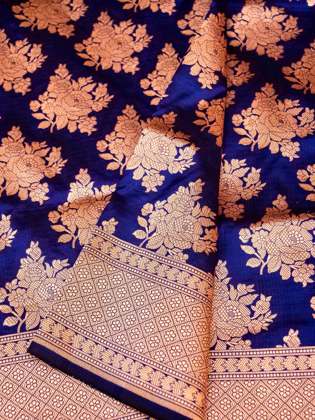 Pure Handloom Banarasi Blue Kadwa Gold Zari Katan Silk Saree