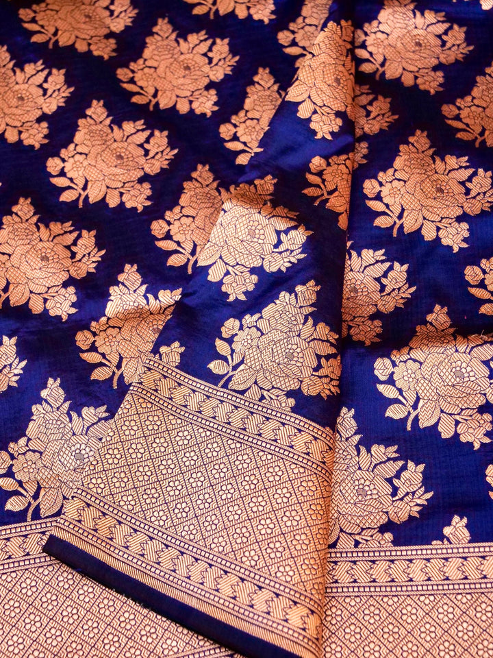 Pure Handloom Banarasi Blue Kadwa Gold Zari Katan Silk Saree