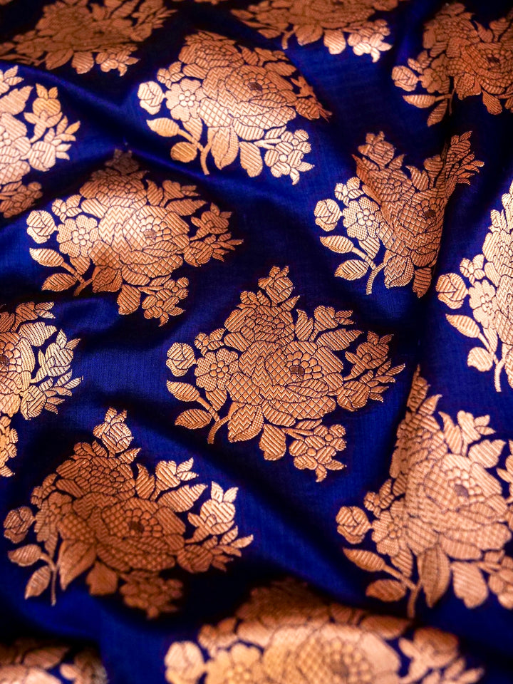 Pure Handloom Banarasi Blue Kadwa Gold Zari Katan Silk Saree