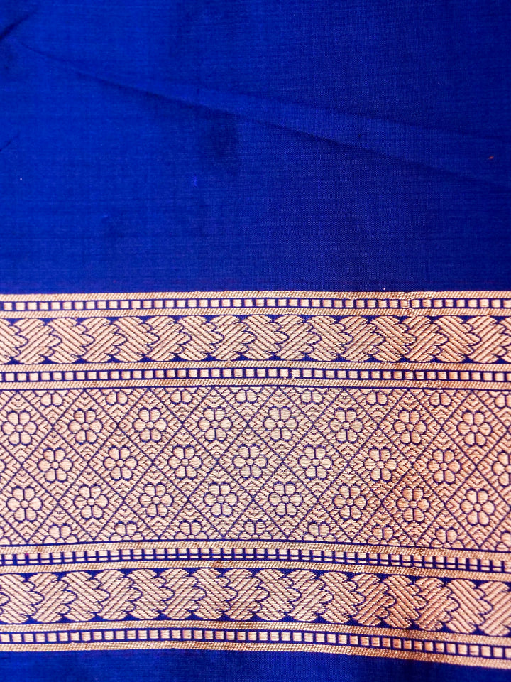 Pure Handloom Banarasi Blue Kadwa Gold Zari Katan Silk Saree