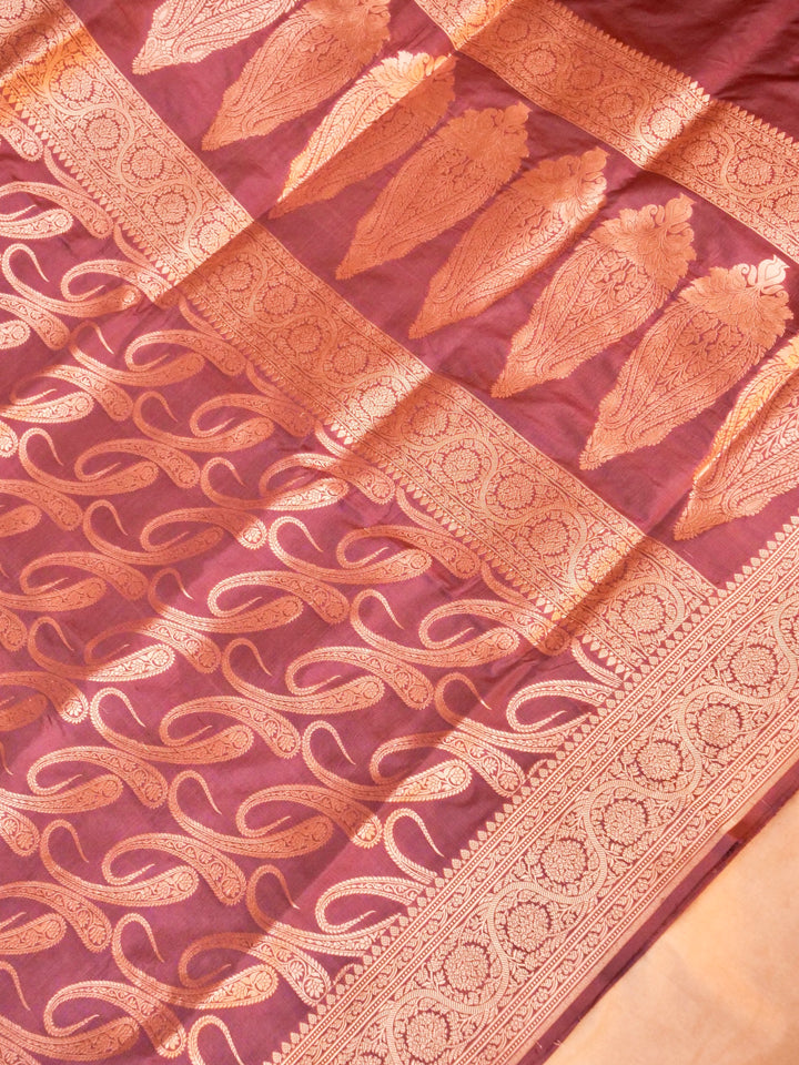 Pure Handloom Banarasi Lavender Paisley Katan Silk Saree