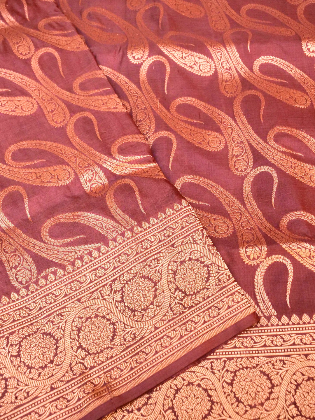 Pure Handloom Banarasi Lavender Paisley Katan Silk Saree
