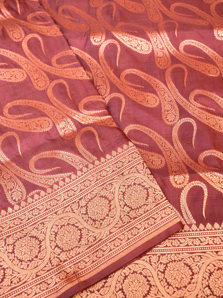 Pure Handloom Banarasi Lavender Paisley Katan Silk Saree
